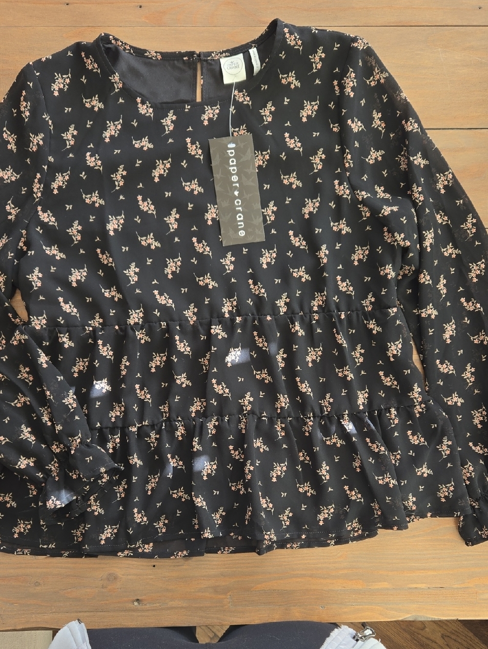 Paper Crane Black Blouse with Pink Floral Print